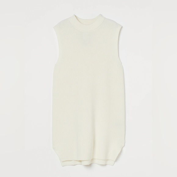 H&M - Ivory Ribbed Crewneck Sleeveless Long Slit Sweater Vest Size XS - Picture 1 of 11